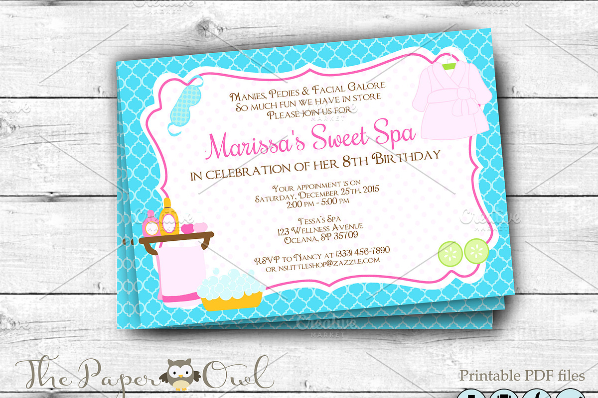 Spa Party invitation in Card Templates - product preview 8
