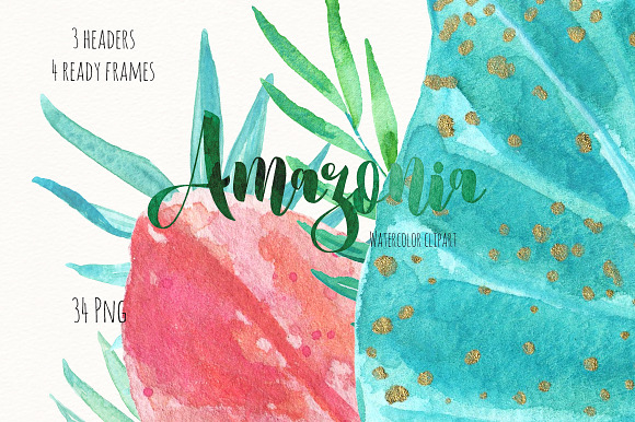 Tropical leaves. Amazonia gold in Illustrations - product preview 3
