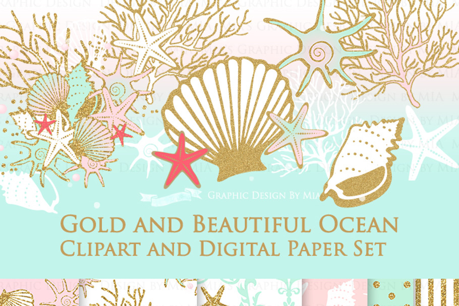 Seashell Clipart+Pattern set