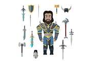 Fantasy Knight Character with Weapons Vector.