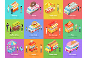 Street Food Stores Isometric Vector Banners