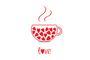 Love teacup with red hearts 