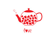 Love teapot with red hearts.