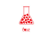 Laboratory glass with red hearts