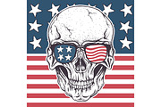 American skull in sunglasses on USA flag