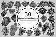 30 Henna/Mehndi Designs (Vector)