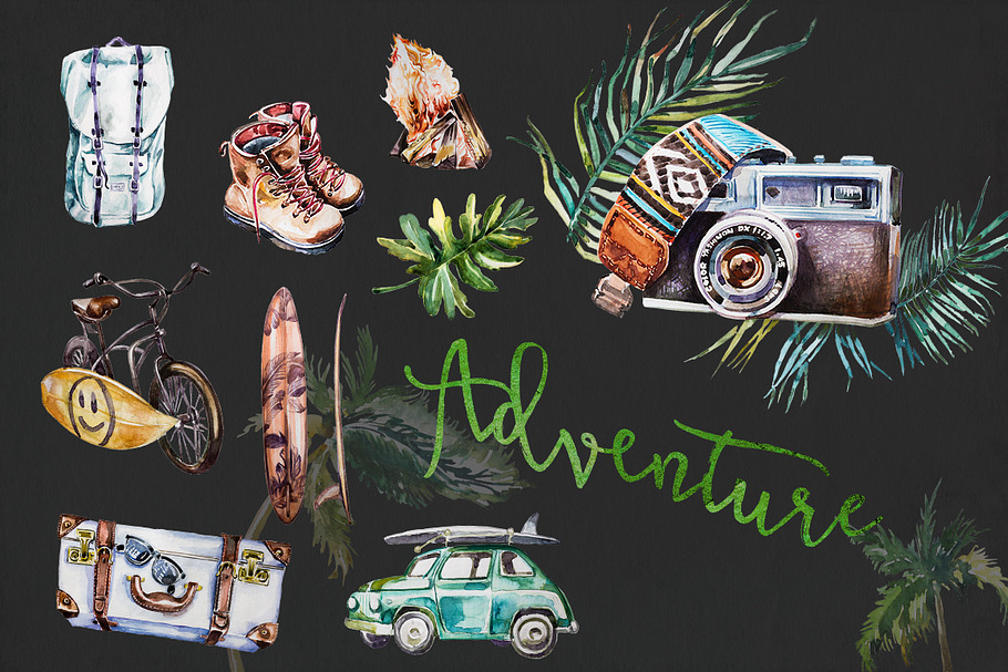 Watercolor Adventure Clipart Set in Illustrations - product preview 8