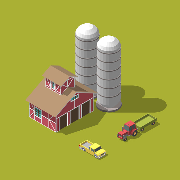 A set of 3D isometric elements for the infographics of a farm or game. Vector illustration of an isolated object on a white background in Objects - product preview 2