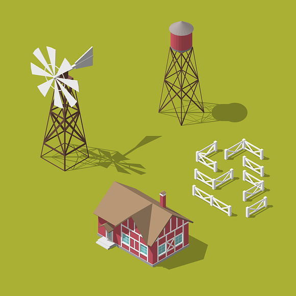 A set of 3D isometric elements for the infographics of a farm or game. Vector illustration of an isolated object on a white background in Objects - product preview 3