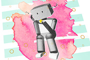 Sad Robot Watercolor Illustration
