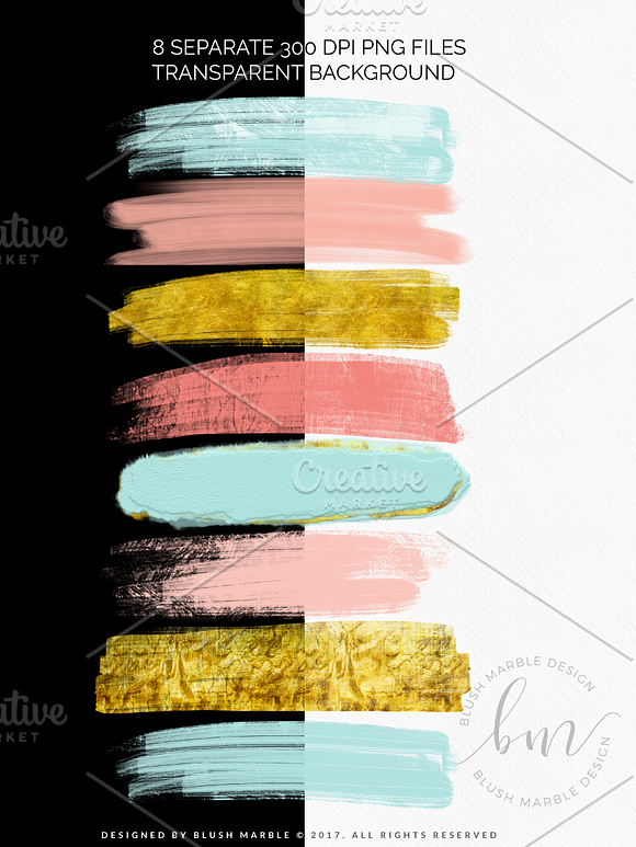 Brush Strokes Clipart - coral mint in Graphics - product preview 2