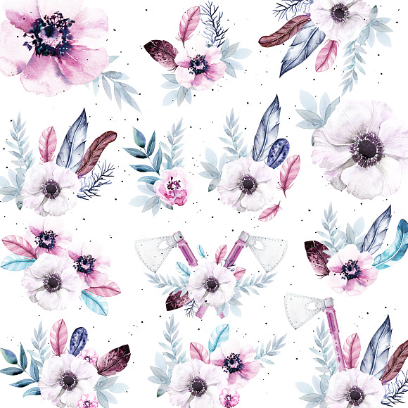 Watercolor Feathers & Raccoons in Illustrations - product preview 1
