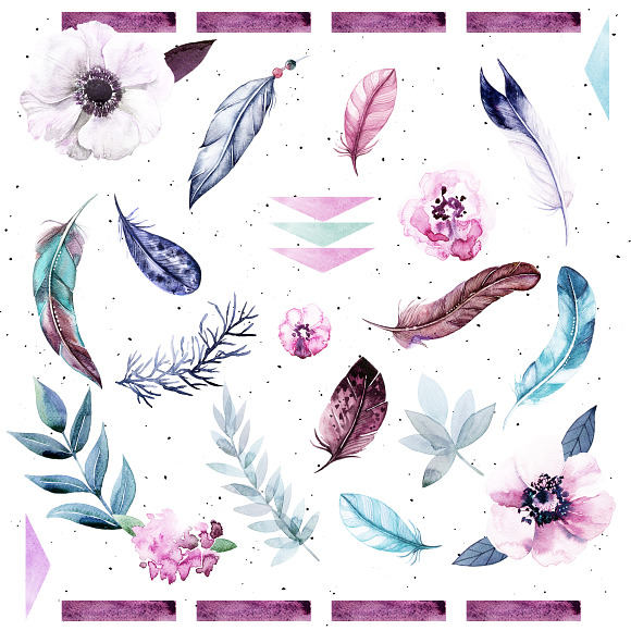 Watercolor Feathers & Raccoons in Illustrations - product preview 4