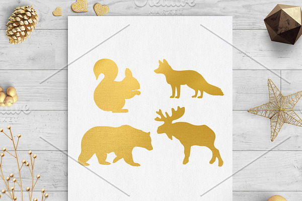 woodland animals gold foil clip art