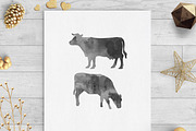 cows black watercolor clip art svg