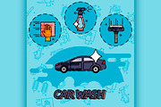 Car wash flat concept icons