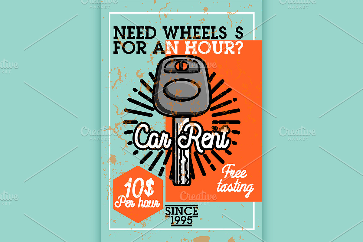 Color vintage car rent banner in Illustrations - product preview 8