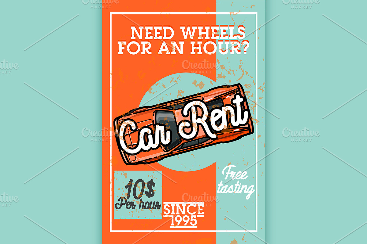 Color vintage car rent banner in Illustrations - product preview 8