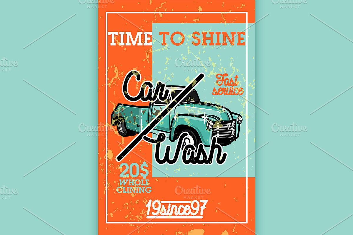 Color vintage car wash banner in Illustrations - product preview 8