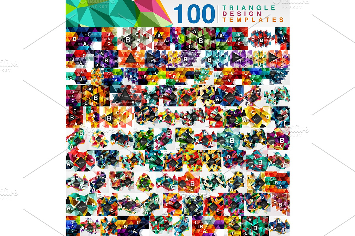 Mega collection of 100 mosaic low poly triangle abstract backgrounds in Illustrations - product preview 8