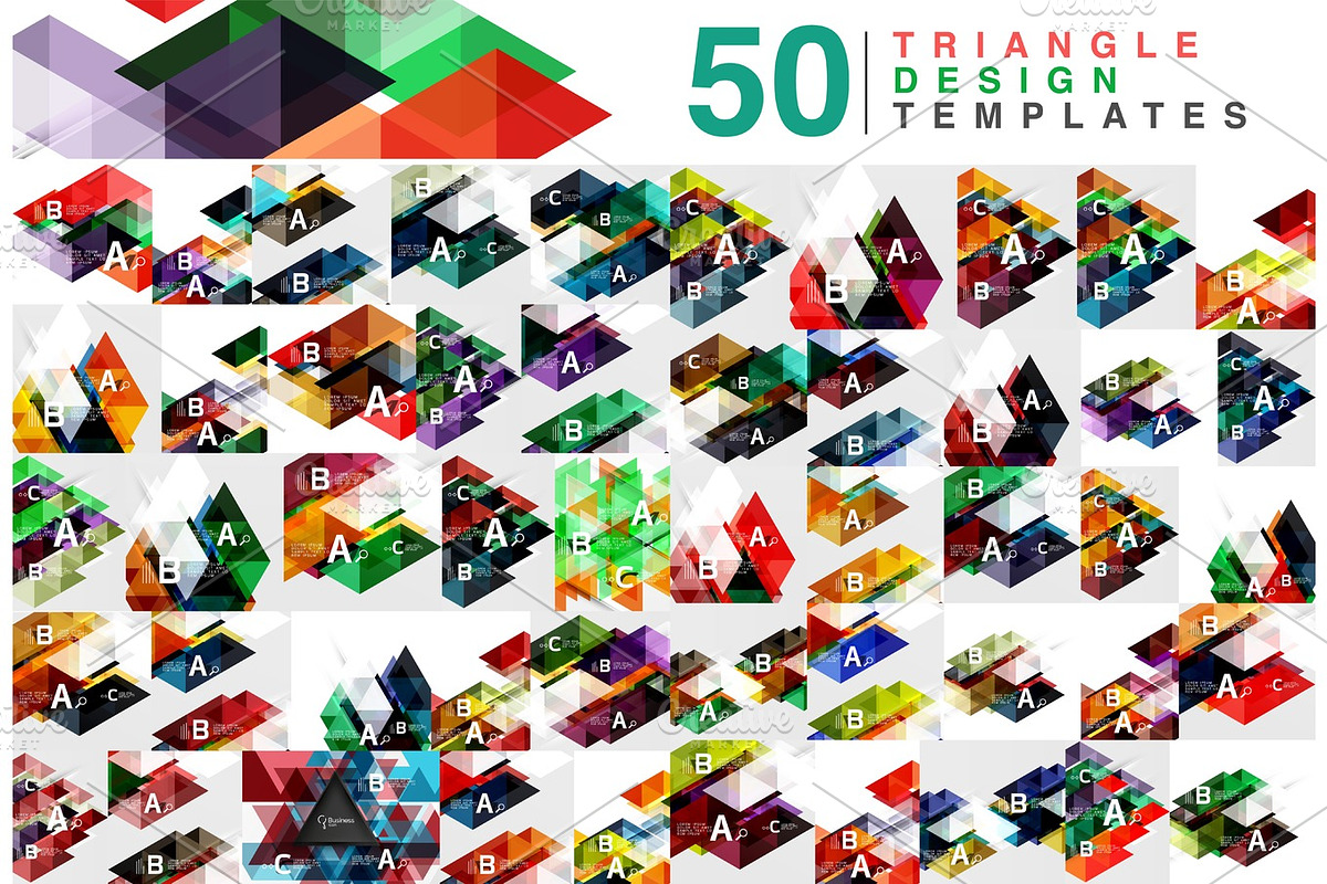 Mega collection of 50 color transparent triangle abstract backgrounds in Illustrations - product preview 8