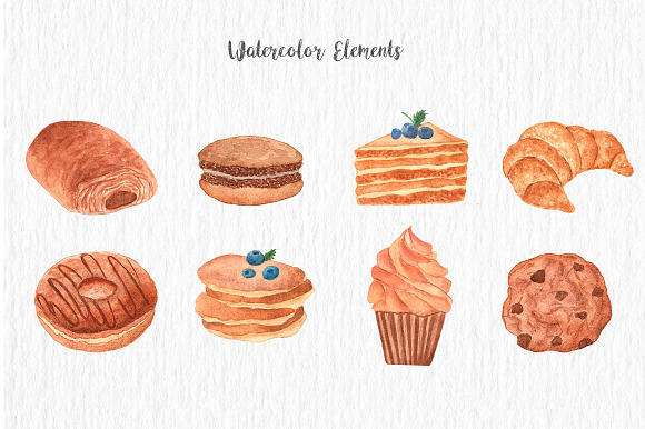 Watercolor Sweet Bakery set in Illustrations - product preview 1