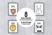 Cute poster with hand drawn animals 