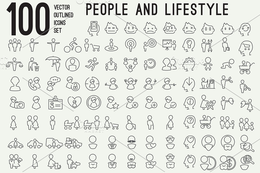 100 people and family icons in People Icons - product preview 8