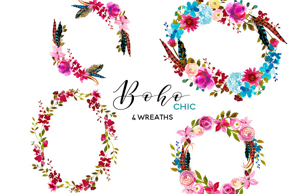 Boho Chic Pink Watercolor Flowers in Illustrations - product preview 2