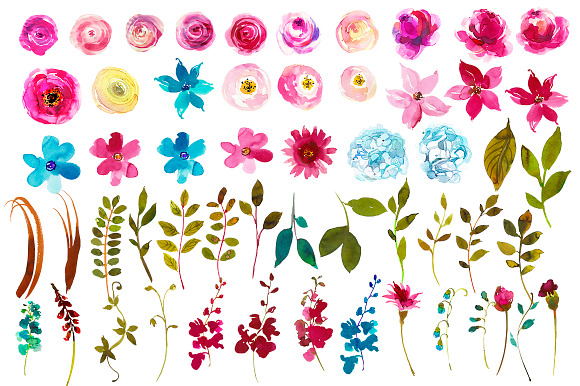 Boho Chic Pink Watercolor Flowers in Illustrations - product preview 4