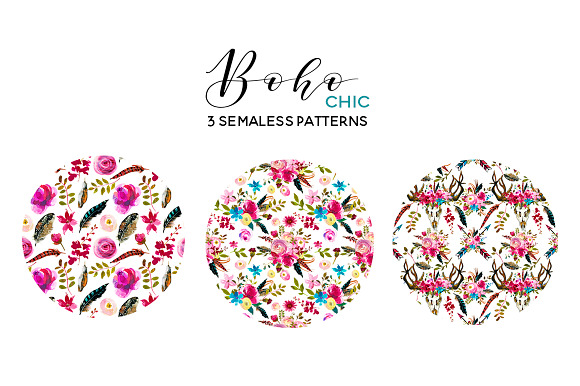 Boho Chic Pink Watercolor Flowers in Illustrations - product preview 6