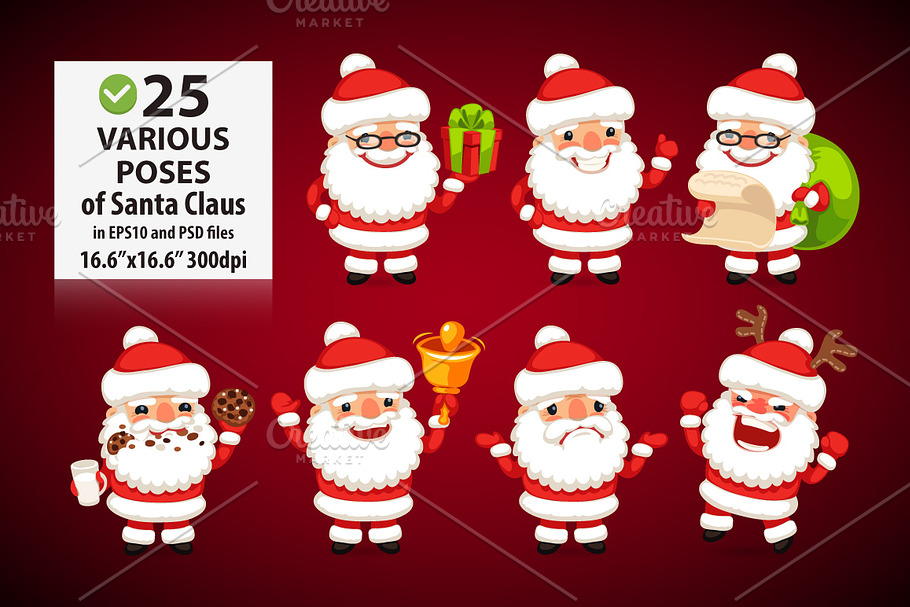 Set of Cartoon Santa Clauses in Illustrations - product preview 8