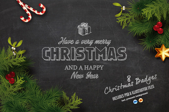Christmas Chalk Badges + Background in Illustrations - product preview 4