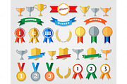 Flat trophy cup and award icons