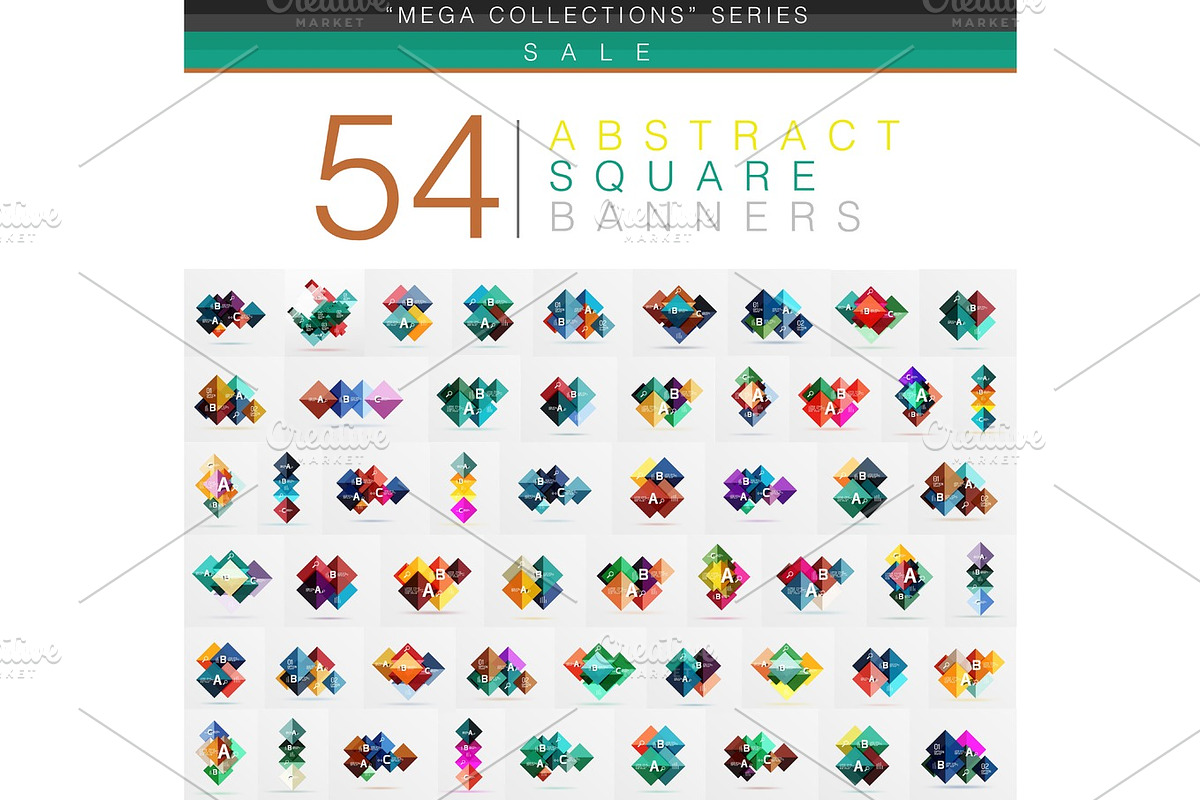 Mega collection of 54 square geometrical web banners in Illustrations - product preview 8