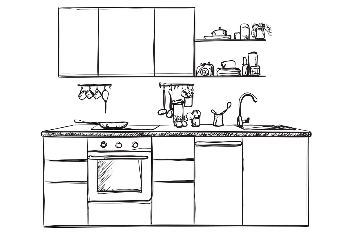 Kitchen interior. Furniture sketch in Illustrations - product preview 8