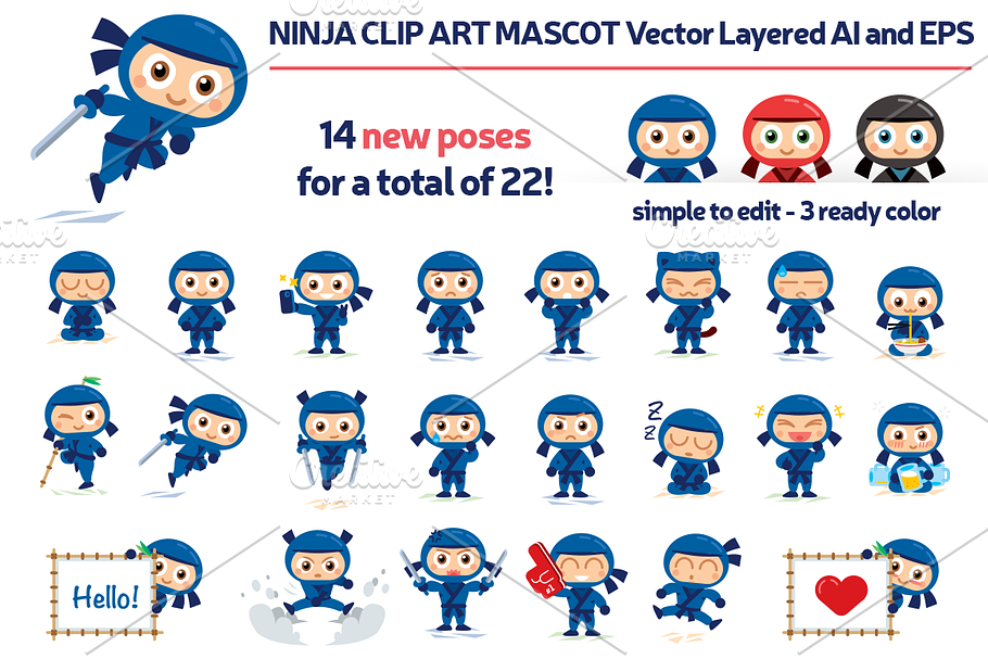 Ninja Vector Mascot Extended Pack