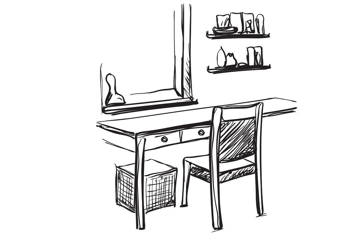 Dressing table with mirror in Illustrations - product preview 8