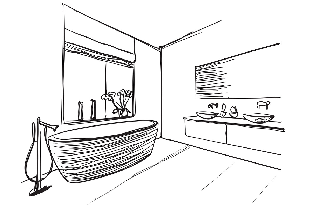 Bathroom interior sketch in Illustrations - product preview 8