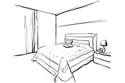 Bedroom interior. Sketching