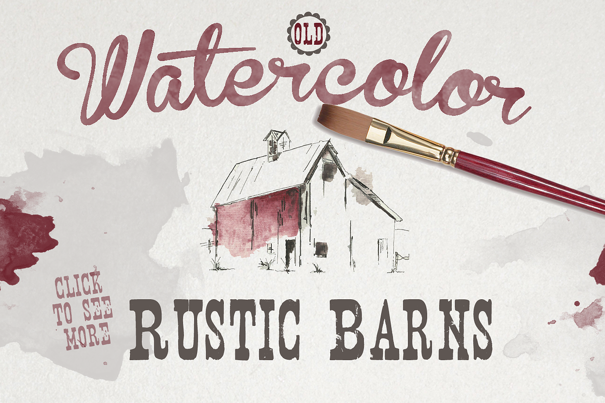 Old Watercolor Rustic Barns in Illustrations - product preview 8