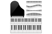 Piano with keyboard,key. Musical background. Melody. Instrument. Set. Sound. Classical instrument.