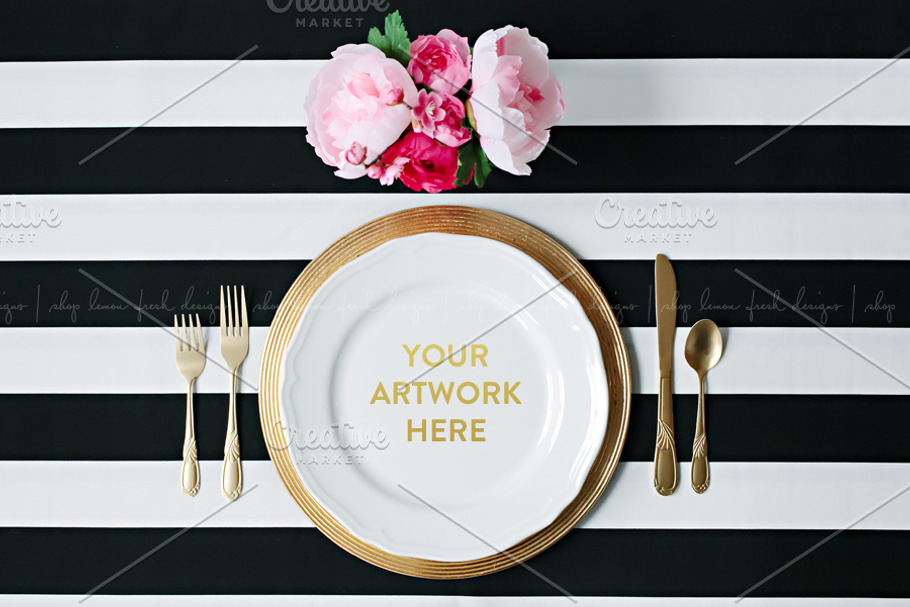 Black and White Styled Place Setting in Product Mockups - product preview 8