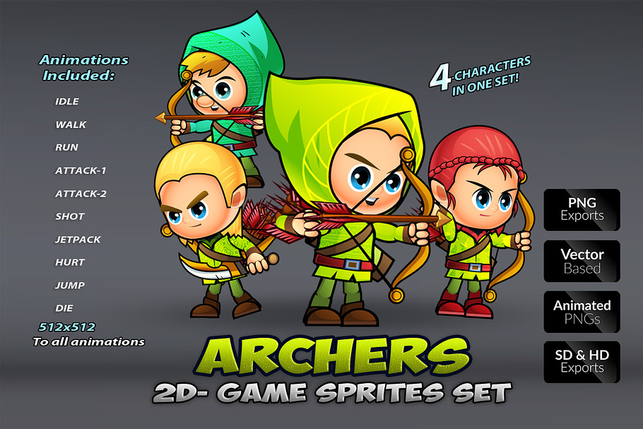 Archers 2D Game Sprites Set in Illustrations - product preview 8
