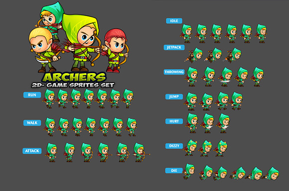 Archers 2D Game Sprites Set in Illustrations - product preview 1