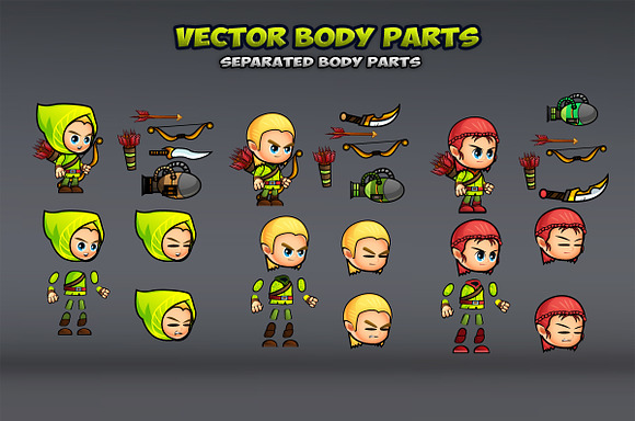 Archers 2D Game Sprites Set in Illustrations - product preview 2