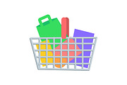 Shopping Basket with Goods Flat Vector Icon