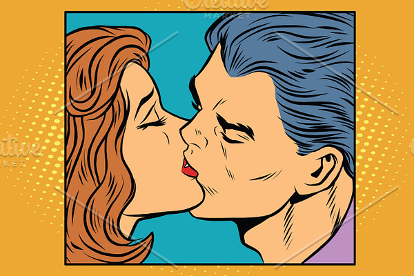 Poster man and woman kissing