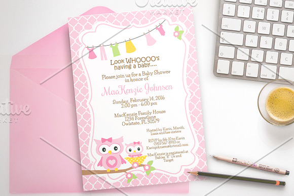 Owl Baby Shower invitation in Card Templates - product preview 2
