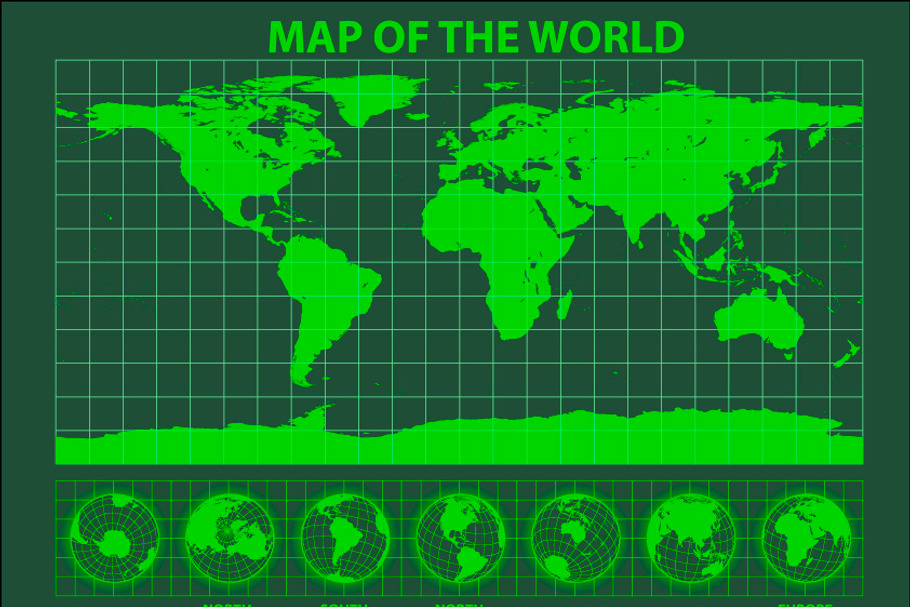 Green phosphor map of the world